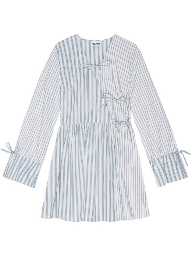 Stripe Cotton Wrapped Short Dress Clear Blue - GANNI - BALAAN 2