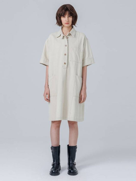 Twill Cotton Midi Dress Beige - PAGE STUDIO - BALAAN 2