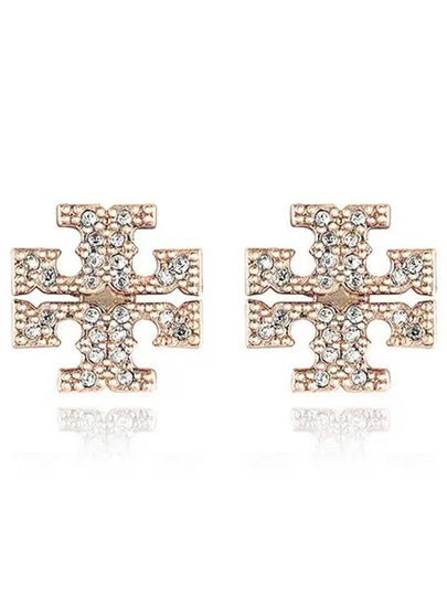 Crystal Logo Stud Earrings Rose Gold - TORY BURCH - BALAAN 2