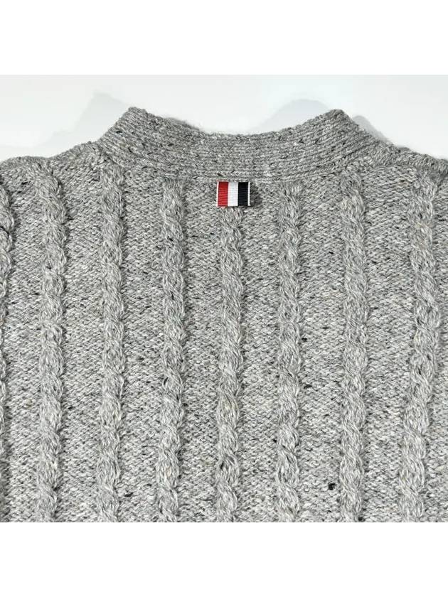 Donegal Twist Cable 4 Bar Classic V Neck Cardigan Light Grey - THOM BROWNE - BALAAN 9