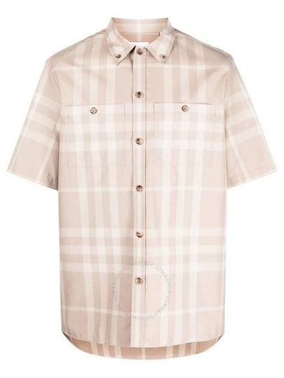 Men's Check Cotton Gabardine Short Sleeve Shirt Soft Phone - BURBERRY - BALAAN 2