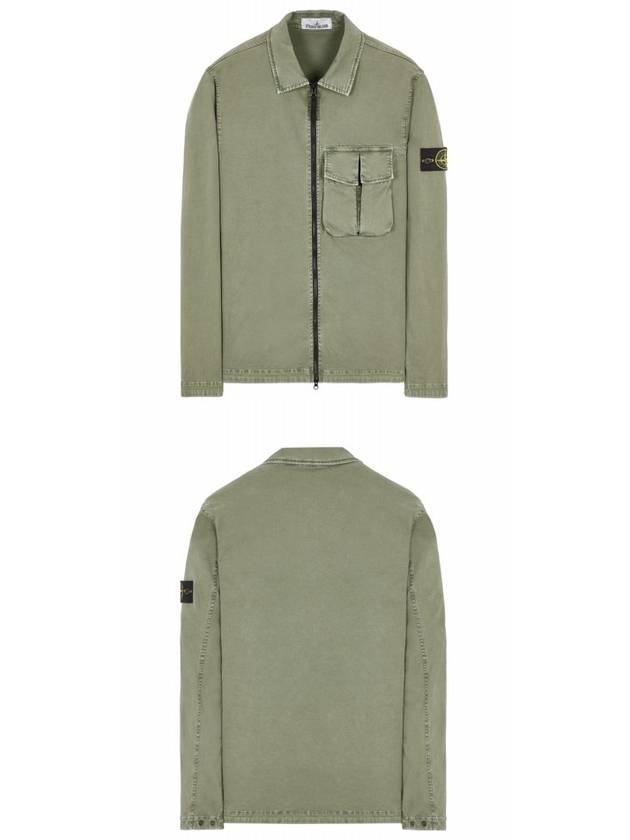 Garment Dyed Stretch Cotton Overshirt Jacket Sage Green - STONE ISLAND - BALAAN 5