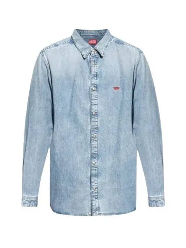 Embroidered Logo Denim Long Sleeve Shirt Light Blue - DIESEL - BALAAN 2