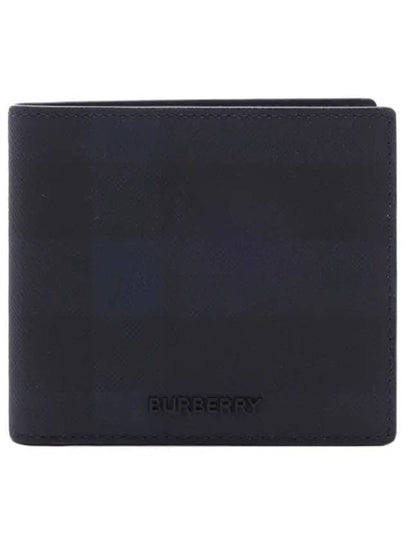 Check Half Leather Half Wallet Navy - BURBERRY - BALAAN 2