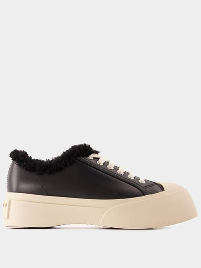 Women s Lace Pablo Shearling Leather Low Top Sneakers Black - MARNI - BALAAN 2