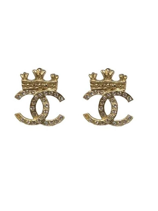 cubic CC logo crown earrings gold - CHANEL - BALAAN.