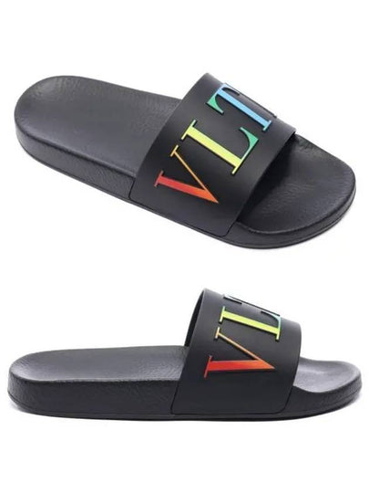 Rainbow VLTN Logo Rubber Slippers Black - VALENTINO - BALAAN 2