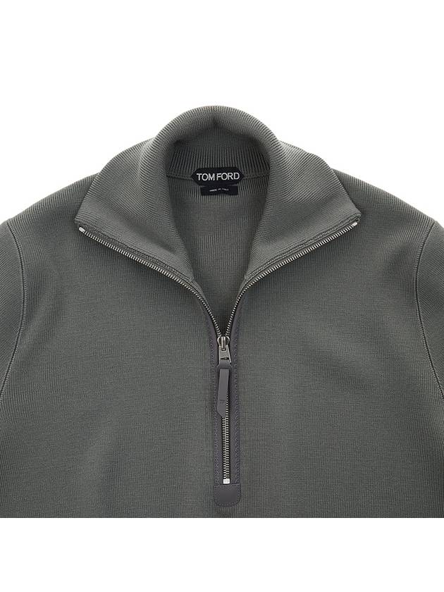 Half Zip-Up High Neck Wool Knit Top Grey - TOM FORD - BALAAN 4