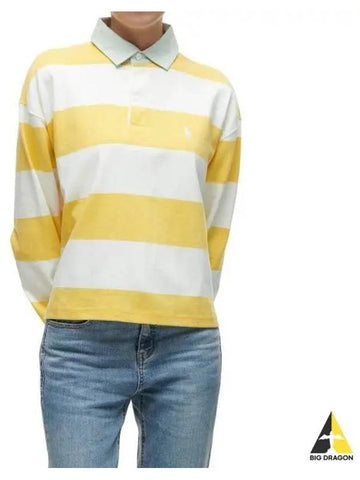 W Striped Cropped Jersey Rugby Shirt Yellow - POLO RALPH LAUREN - BALAAN 1