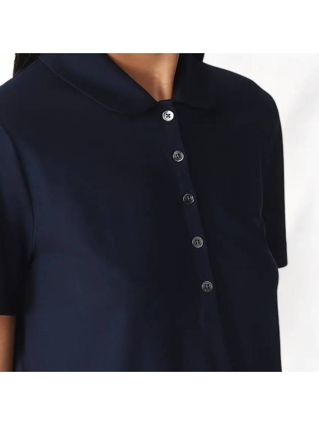 Women's Round Collar Short Sleeve Polo Shirt Navy - THOM BROWNE - BALAAN 5