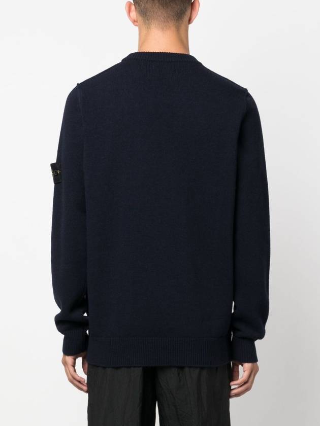 Logo Patch Crew Neck Wool Knit Top Navy - STONE ISLAND - BALAAN 5