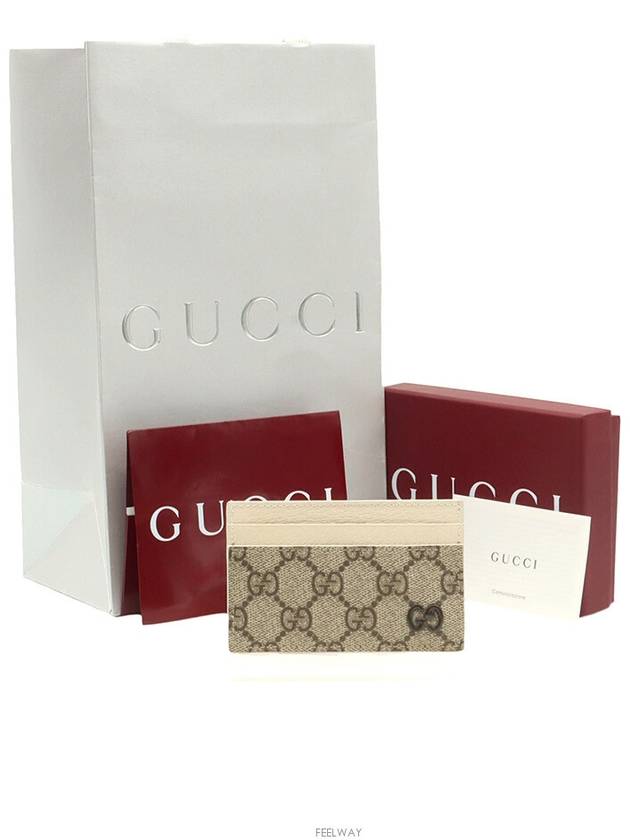 Ivory leather GG Supreme canvas bicolor CC logo card wallet 768248 - GUCCI - BALAAN 3