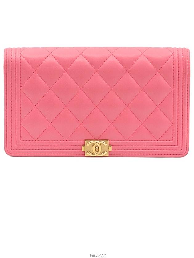 Pink Lambskin Boy Long Flap Wallet No 22 A80285 - CHANEL - BALAAN 1