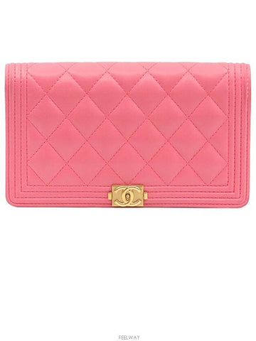 Pink Lambskin Boy Long Flap Wallet No 22 A80285 - CHANEL - BALAAN 1