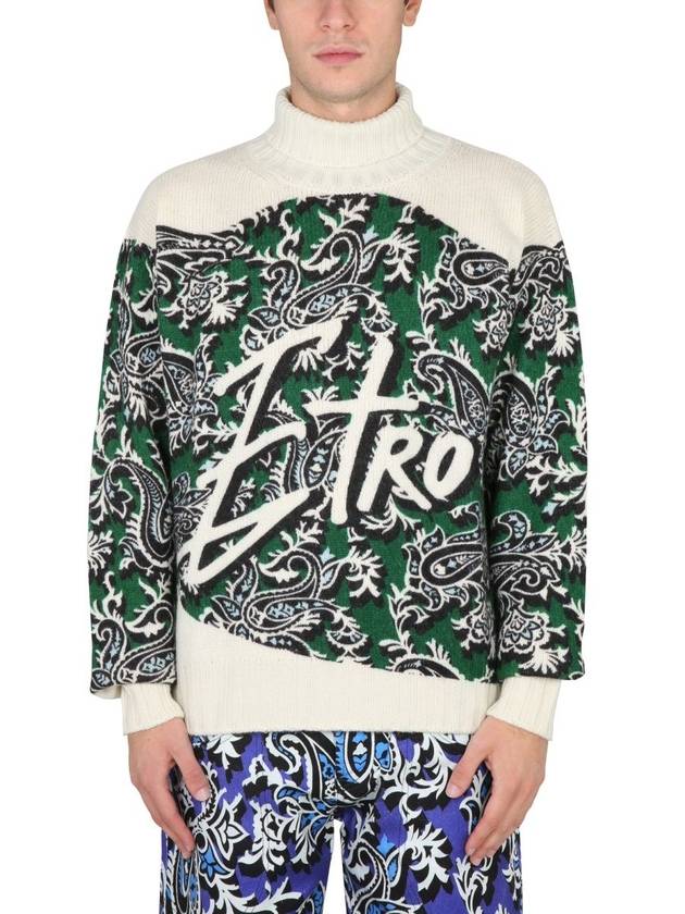 Paisley Wool Alpaca Turtleneck Green - ETRO - BALAAN 2