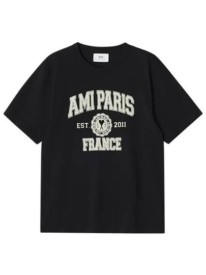 Men's Paris Logo Short Sleeve T-Shirt Black - AMI - BALAAN 2