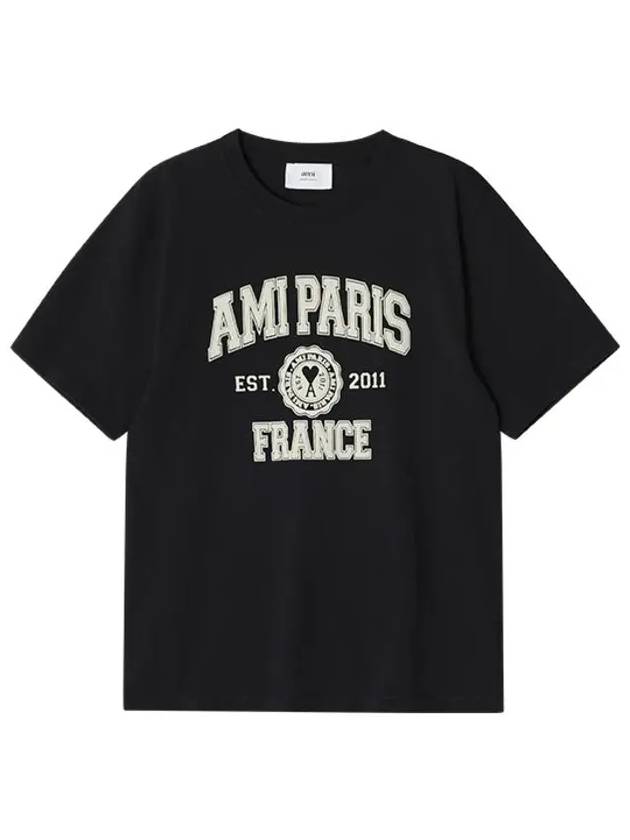 Men's Paris Logo Short Sleeve T-Shirt Black - AMI - BALAAN 3