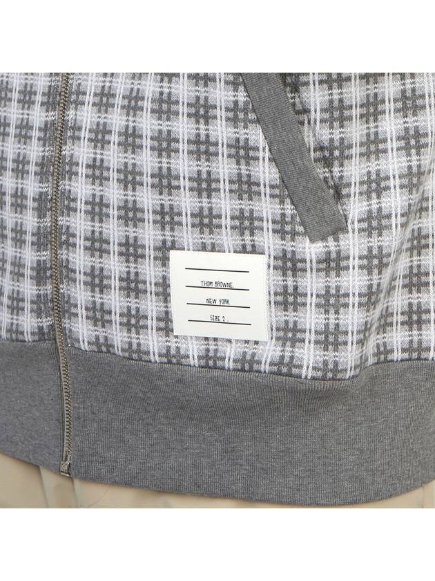 Cotton Check Jacquard 4-Bar Zip-Up Hoodie Grey - THOM BROWNE - BALAAN 10