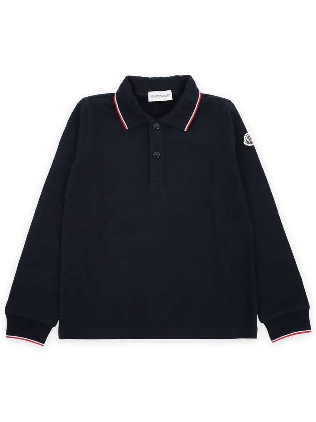 Kids Patch Logo Collar Three Line Cotton Polo Shirt Navy - MONCLER - BALAAN 4