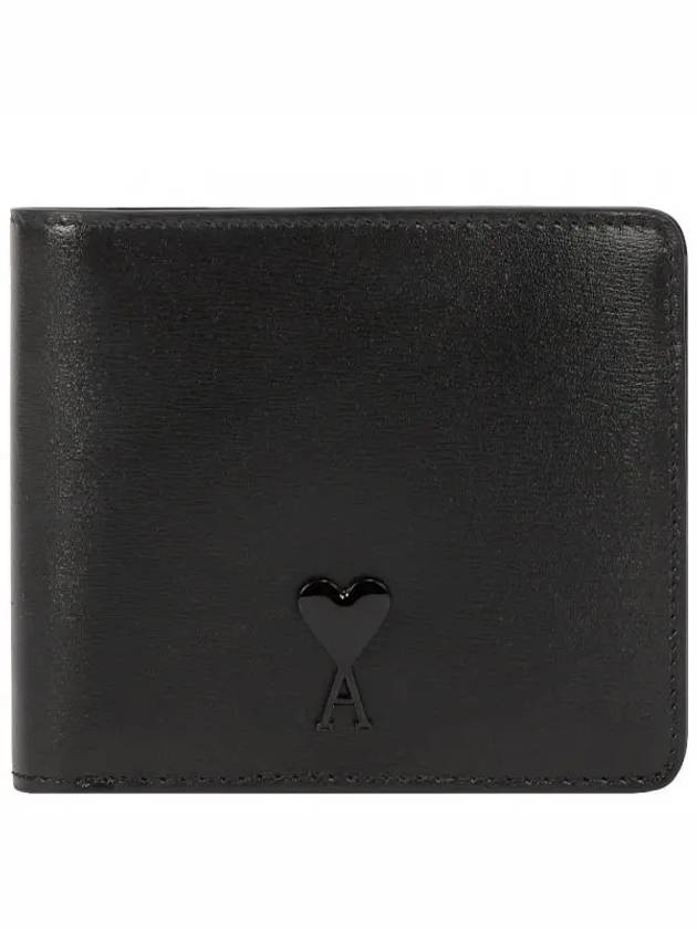 Heart Logo Bi Fold Leather Half Wallet Black - AMI - BALAAN 2