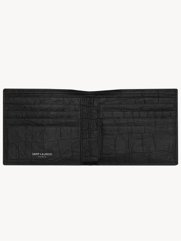 Men's Monogram Crocodile Leather Half Wallet Black - SAINT LAURENT - BALAAN 4