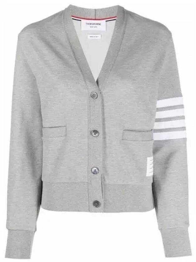 Varsity Pique 4 Bar V-neck Cardigan Light Grey - THOM BROWNE - BALAAN 2