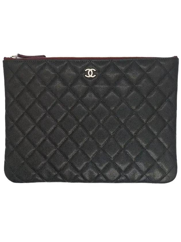 Medium Classic Clutch Bag Caviar Leather & Silver Black - CHANEL - BALAAN 1