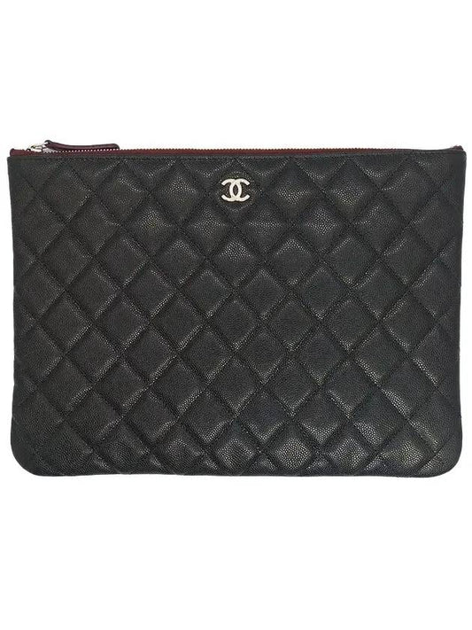 Medium Classic Clutch Bag Caviar Leather & Silver Black - CHANEL - BALAAN 1