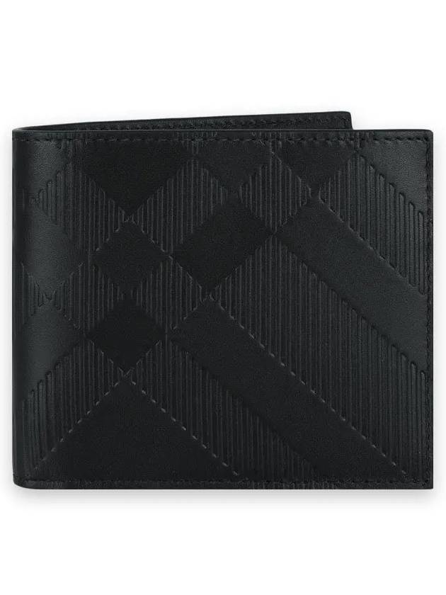 Embossed Checked Leather Half Wallet Black - BURBERRY - BALAAN 3