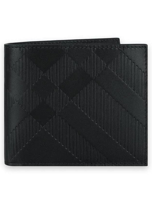 Embossed Checked Leather Half Wallet Black - BURBERRY - BALAAN 2