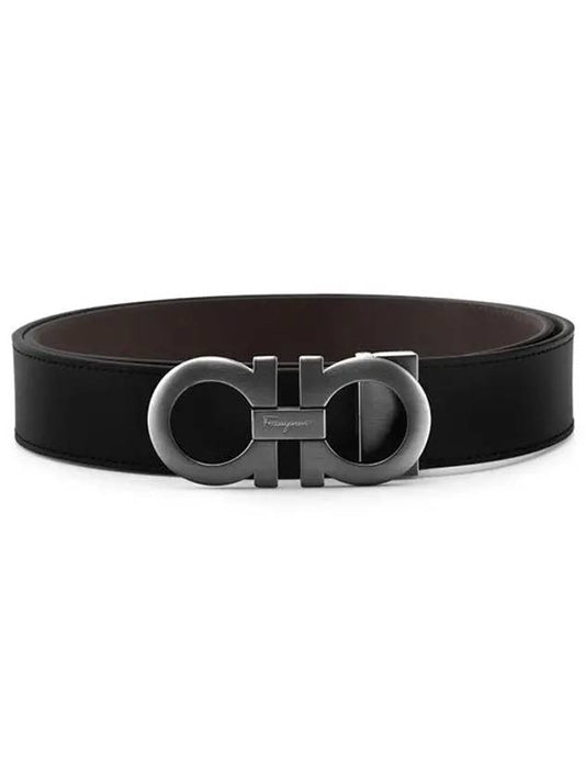 Gancini Reversible Adjustable Leather Belt Black Dark Brown - SALVATORE FERRAGAMO - BALAAN 2