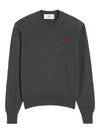 Heart Embroidered Logo Crew Neck Knit Top Heather Grey - AMI - BALAAN 2