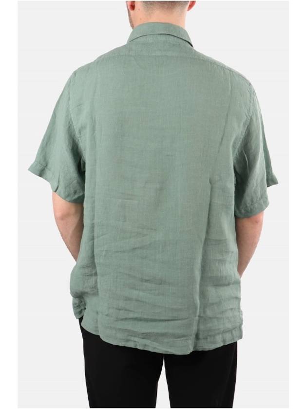 Linen Short Sleeve Shirt Green - CP COMPANY - BALAAN 4