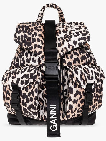 Ganni Leopard Print Backpack, Women's, Beige - GANNI - BALAAN 1