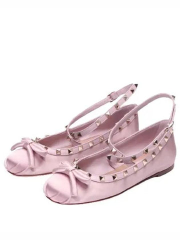 24 4W0S0HB6 SWH 6E0 4W2S0HB6 Rockstud Satin Ballerina Shoes - VALENTINO - BALAAN 1