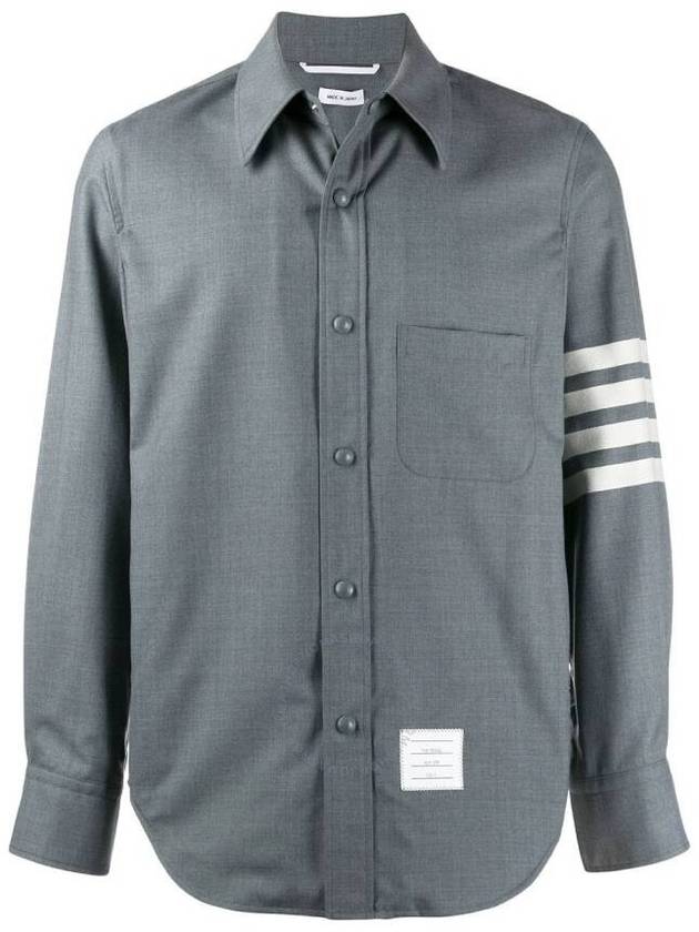 4 Bar Stripe Plain Weaving Wool Long Sleeve Shirt Grey - THOM BROWNE - BALAAN 2