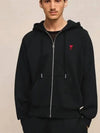 Small Heart Logo Cotton Zip Up Hoodie Black - AMI - BALAAN 3