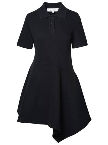 Cotton Asymmetric Polo Collar Short Dress Black - JW ANDERSON - BALAAN 1