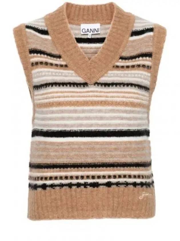 Striped Soft Wool Knit Vest Brown - GANNI - BALAAN 2