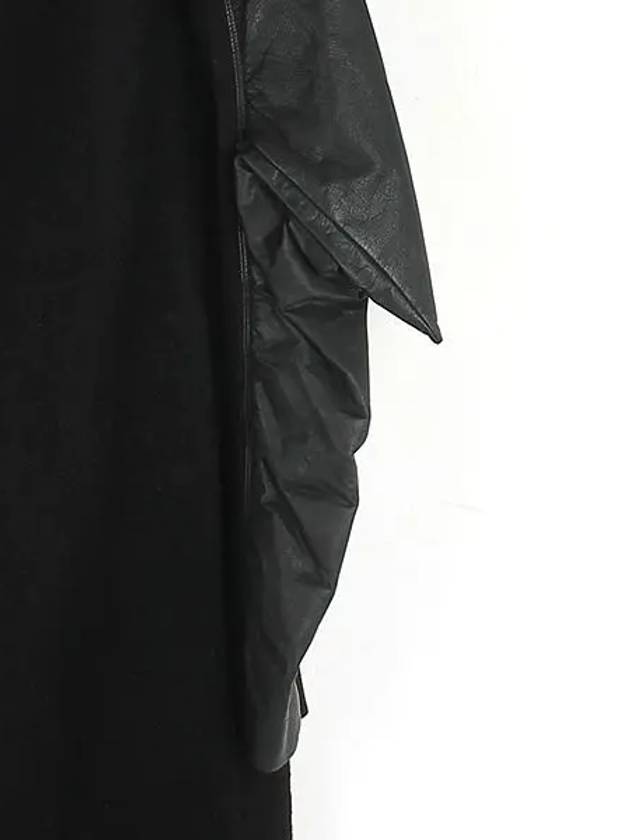 Black color cashmere wool blend leather long zipper coat - RICK OWENS - BALAAN 2