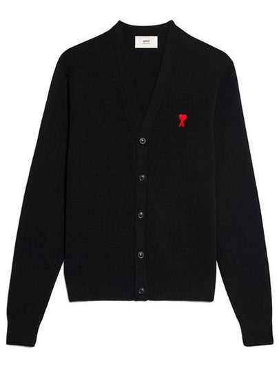 Red Heart Logo Merino Wool Cardigan Black - AMI - BALAAN 2