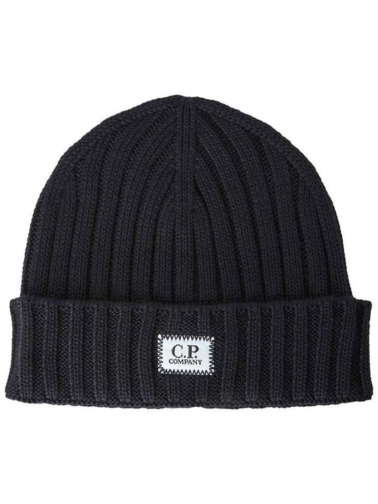 Extra Fine Merino Wool Logo Beanie Navy - CP COMPANY - BALAAN 2