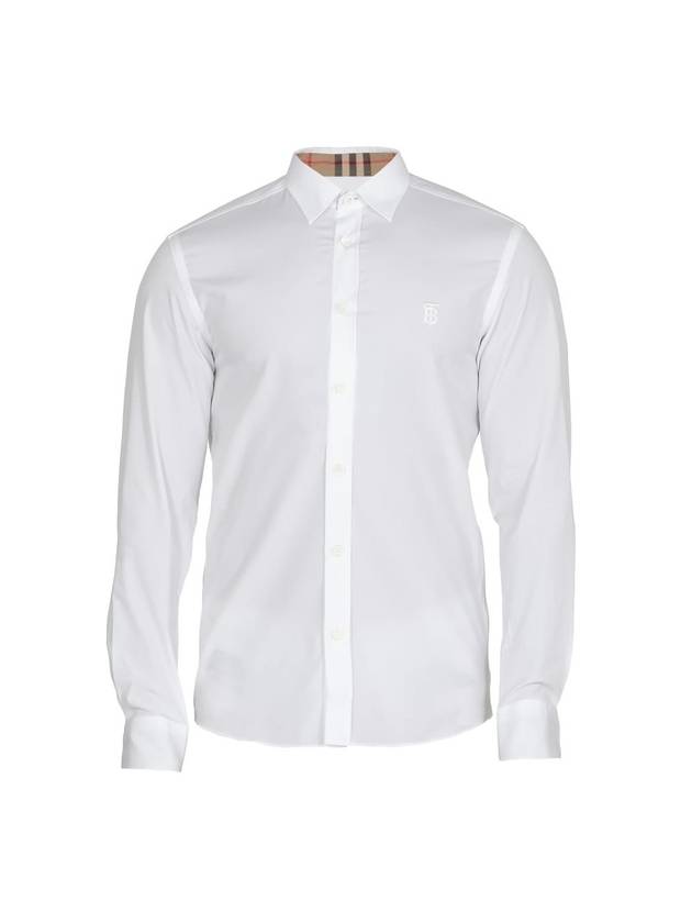 Monogram Motif Stretch Cotton Slim Fit Poplin Long Sleeve Shirt White - BURBERRY - BALAAN 1