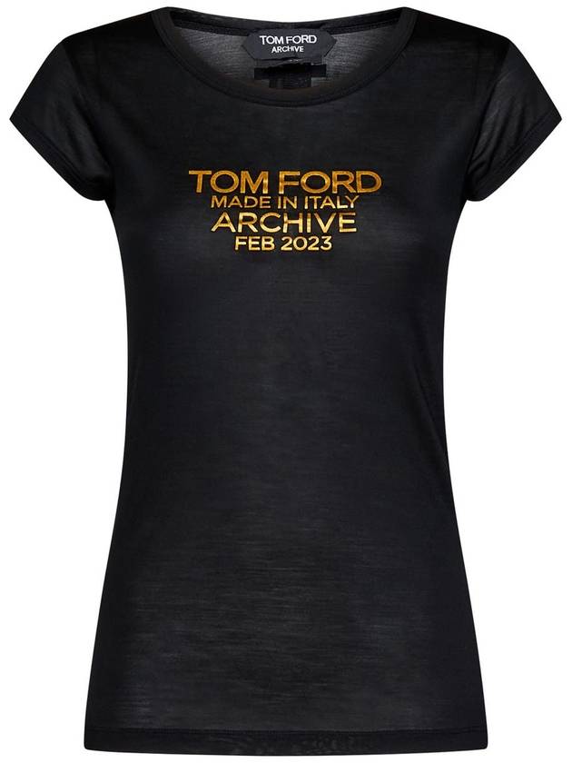 Tom Ford Black And Gold Silk T-Shirt - TOM FORD - BALAAN 1