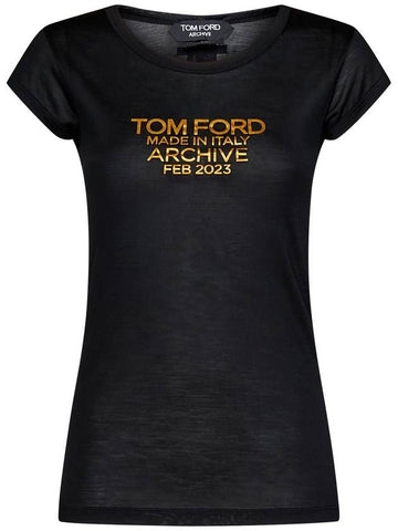 Tom Ford Black And Gold Silk T-Shirt - TOM FORD - BALAAN 1