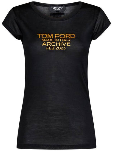 Tom Ford Black And Gold Silk T-Shirt - TOM FORD - BALAAN 1