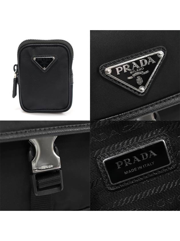 2VH133 Black Re Nylon Saffiano Silver Triangle Shoulder Cross Bag - PRADA - BALAAN 7