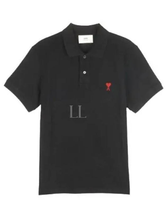 Heart Logo Polo Shirt Black - AMI - BALAAN 2