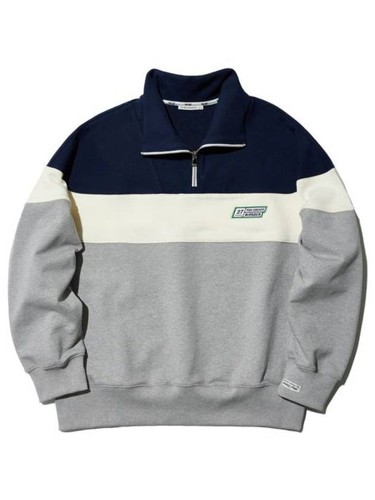 Color Block Half Zip-Up Sweatshirt Navy - YCW - BALAAN 2