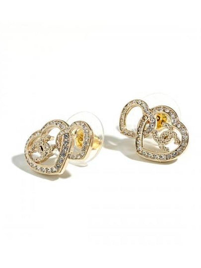 CC Logo Double Heart Earrings Gold - CHANEL - BALAAN 2